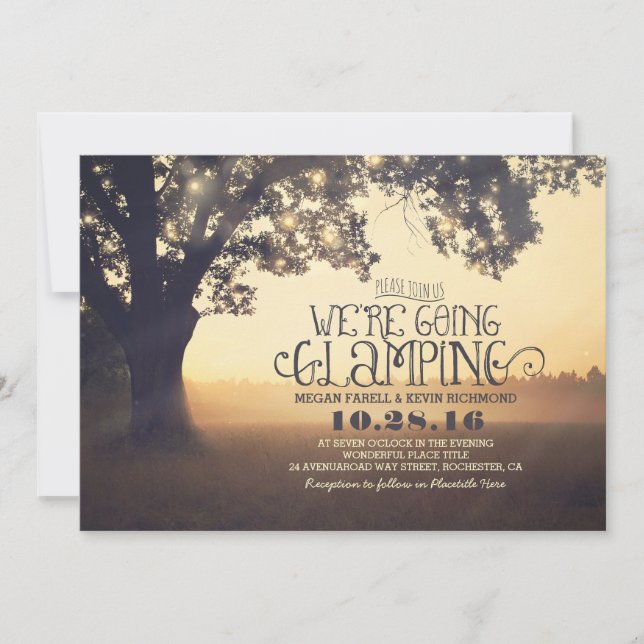Tree String Lights - We Are Going Glamping Wedding Invitation (Front)