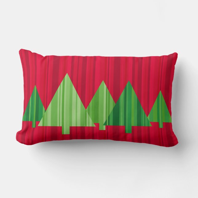 Tree Stripes Christmas Pillow — LUMBAR (Red) (Front)