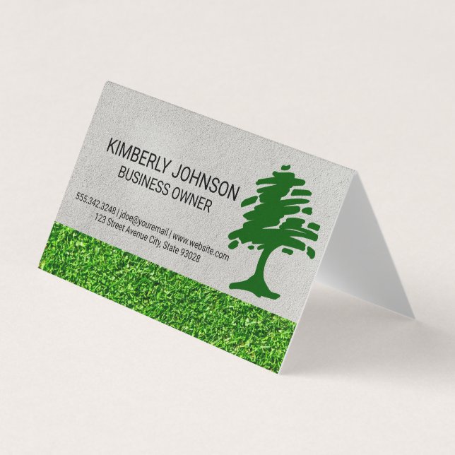 Tree Stylised Logo | Lawn Care Business Card (Front)
