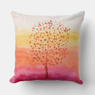Tree Sunset Watercolor Hand Painted Cushion