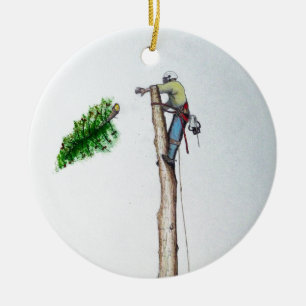 Tree Surgeon Arborist at work present Ceramic Tree Decoration