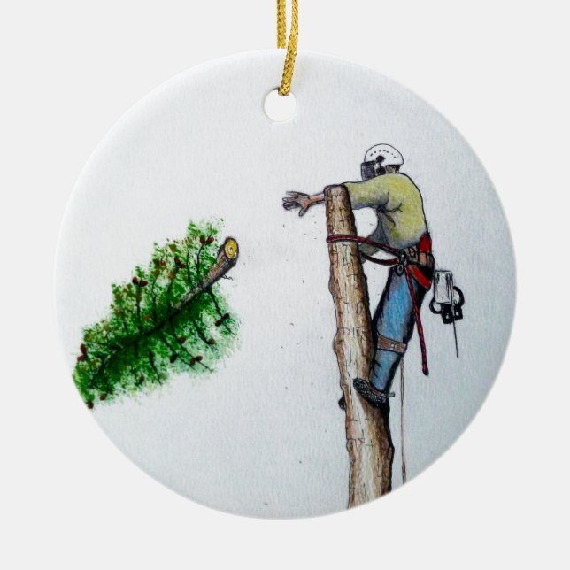 Tree Surgeon Arborist at work present Ceramic Tree Decoration (Front)