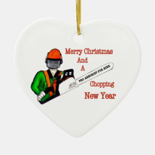 Tree Surgeon Arborist at work present Chainsaw Ceramic Tree Decoration