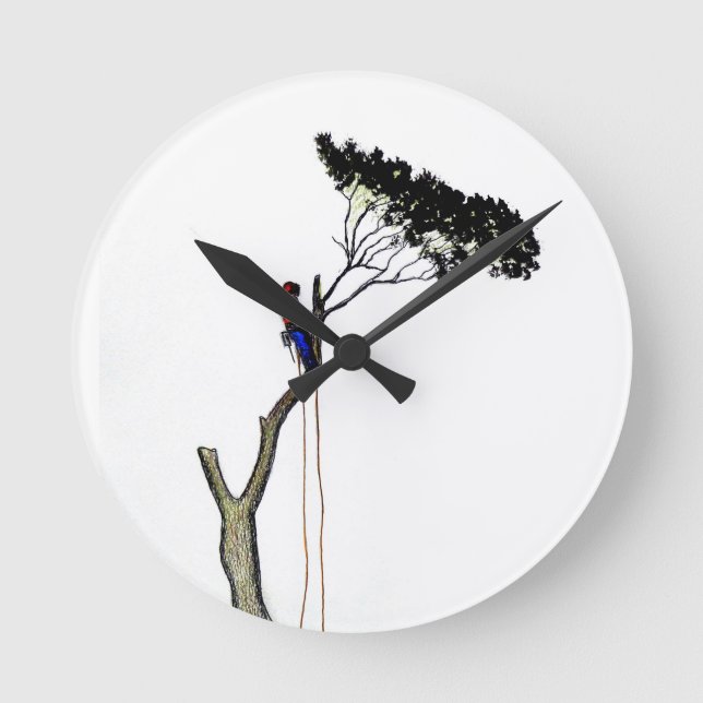 Tree Surgeon Arborist at work present Chainsaw Gif Round Clock (Front)