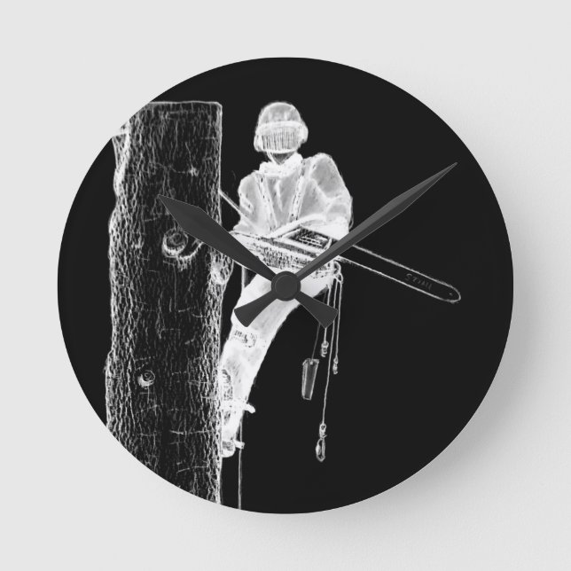 Tree Surgeon Arborist at work present Chainsaw Round Clock (Front)