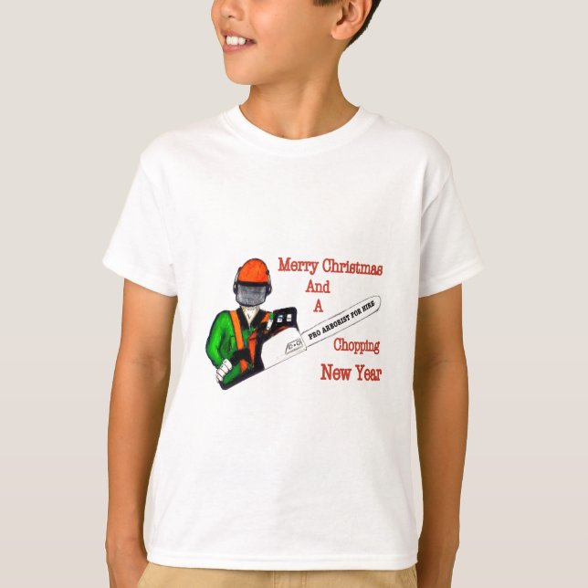 Tree Surgeon Arborist at work present Chainsaw T-Shirt (Front)
