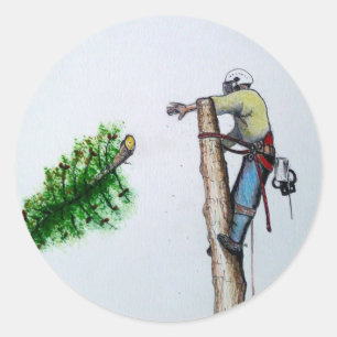 Tree Surgeon Arborist at work present Classic Round Sticker