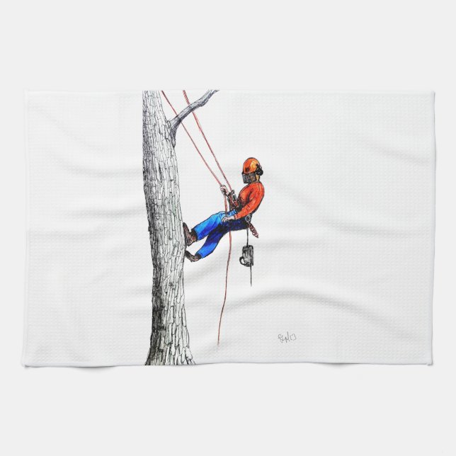Tree Surgeon Arborist Tea Towel (Horizontal)