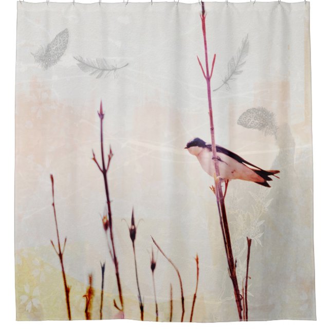 Tree Swallow Bird and Feathers Shower Curtain (Front)