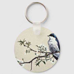 Tree swallow flowers key ring