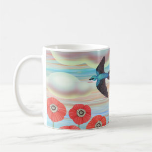 tree swallows and poppies coffee mug