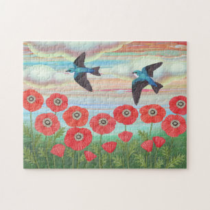 tree swallows and poppies jigsaw puzzle
