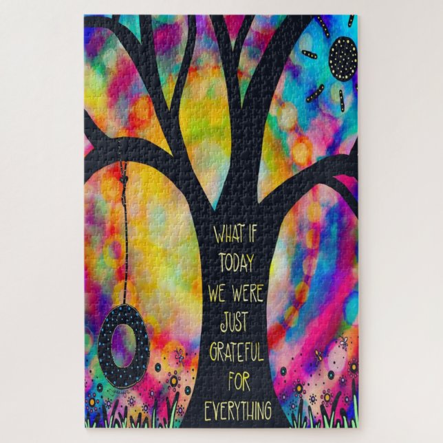 Tree Swing Grateful for Everything Quote Fun  Jigsaw Puzzle (Vertical)
