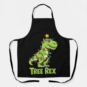 Tree T Rex Dinosaur Christmas Lights Star Xmas Apron
