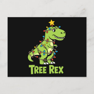 Tree T Rex Dinosaur Christmas Lights Star Xmas Holiday Postcard