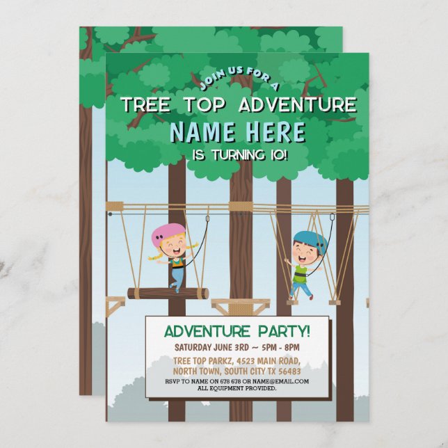 Tree Top Birthday Adventure Park Outdoor Invite (Front/Back)