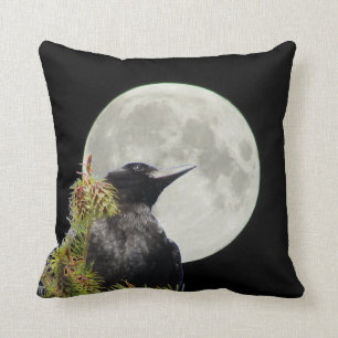 Tree Top Crow Silhouette and Full Moon Cushion
