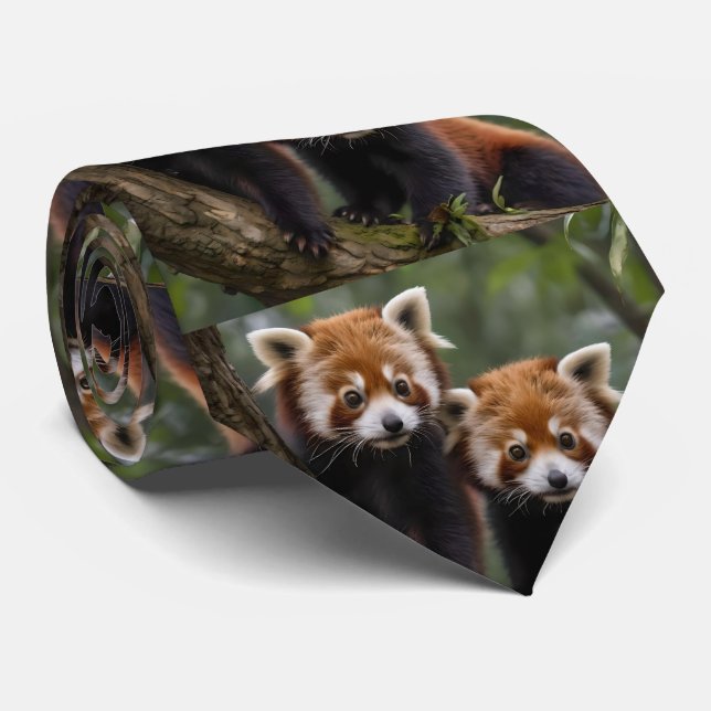 "Tree-top Explorers: Baby Red Pandas Looking Out Tie (Rolled)