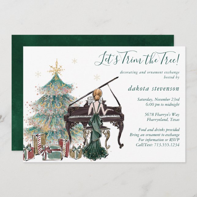 Tree Trim and Holiday Ornament Exchange Party Invitation (Front/Back)