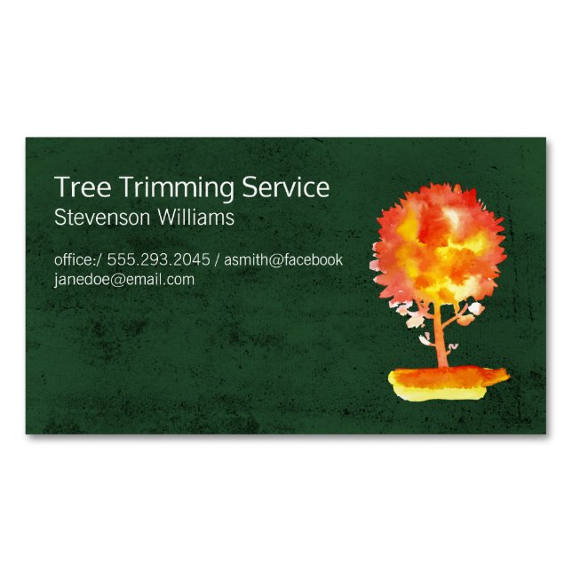 Tree Trimming | Nature Outdoors | Watercolor Tree Magnetic Business Card (Front)