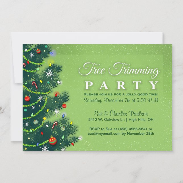 Tree Trimming Party Invitation - Green Tree (Front)