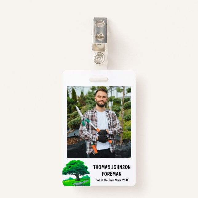 Tree Trimming Services Oak Tree Logo | Photo ID Badge (Front with Clip)