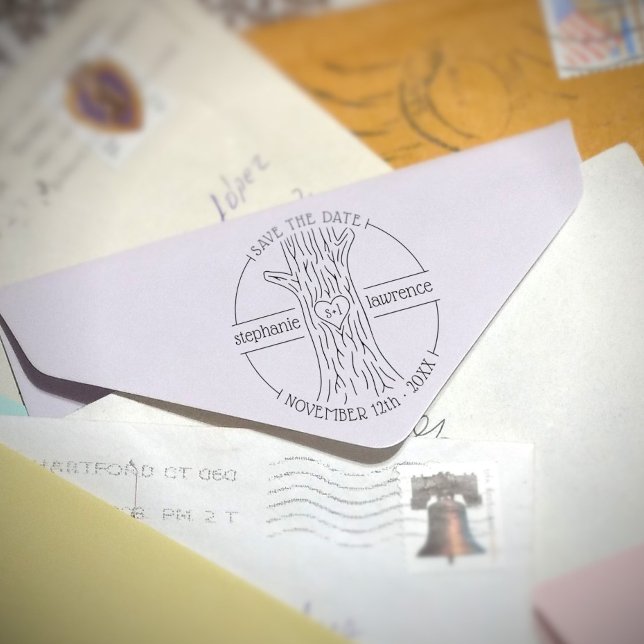 Tree Trunk Couples Initials Save The Date Wedding Rubber Stamp (Creator Uploaded)