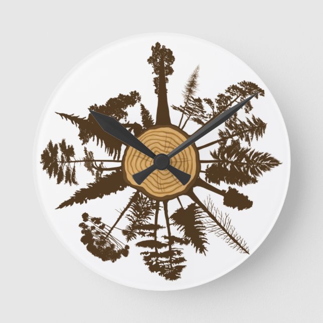 Tree Trunk Cross Section Growth Rings Pine Trees Round Clock (Front)