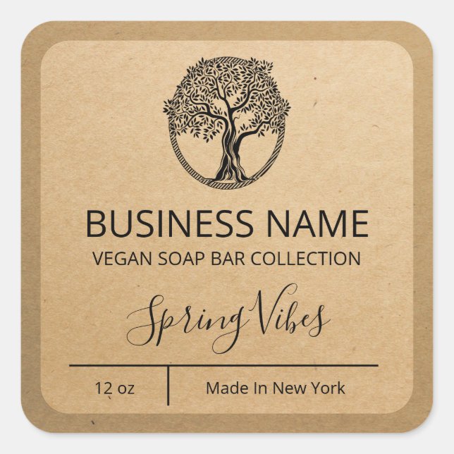 Tree Vegan Kraft Paper Soap Bar Labels (Front)