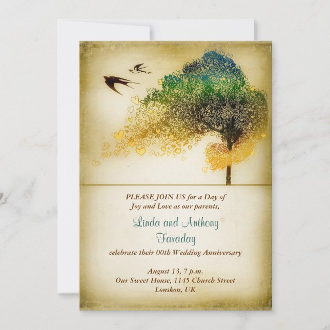 tree vintage art wedding anniversary invitation (Front)