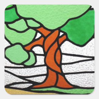 Tree | Vintage Stained Glass Circa 1920 Square Sticker