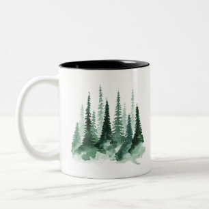 tree watercolor painting pine forest Two-Tone coffee mug