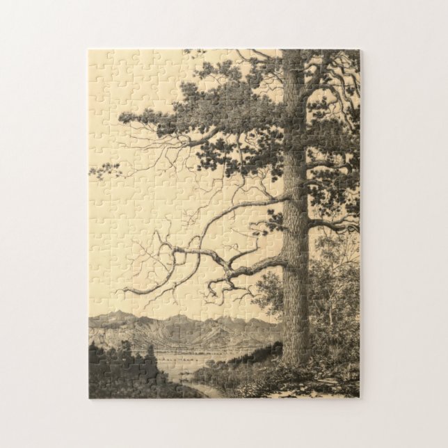 Tree, Waterway, Mountains Nature Scene Puzzle (Vertical)