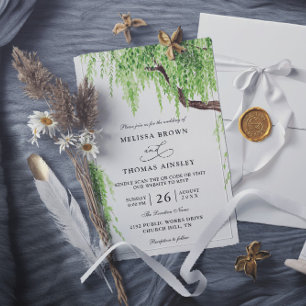 Tree Weeping Willow Budget QR Code Wedding Invitation