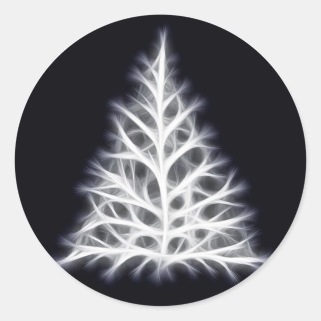 Tree White Christmas Graphic Classic Round Sticker (Front)