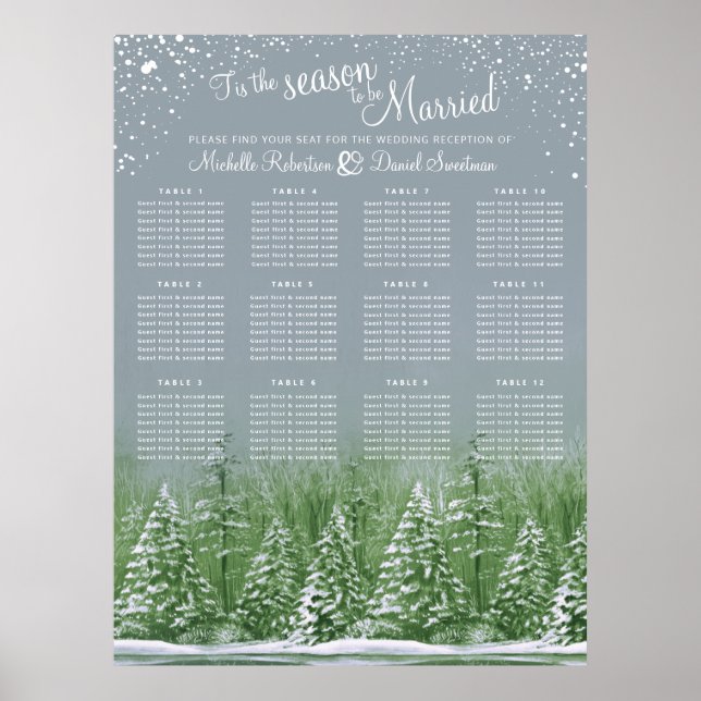 Tree winter wedding grey 12 table seating chart (Front)