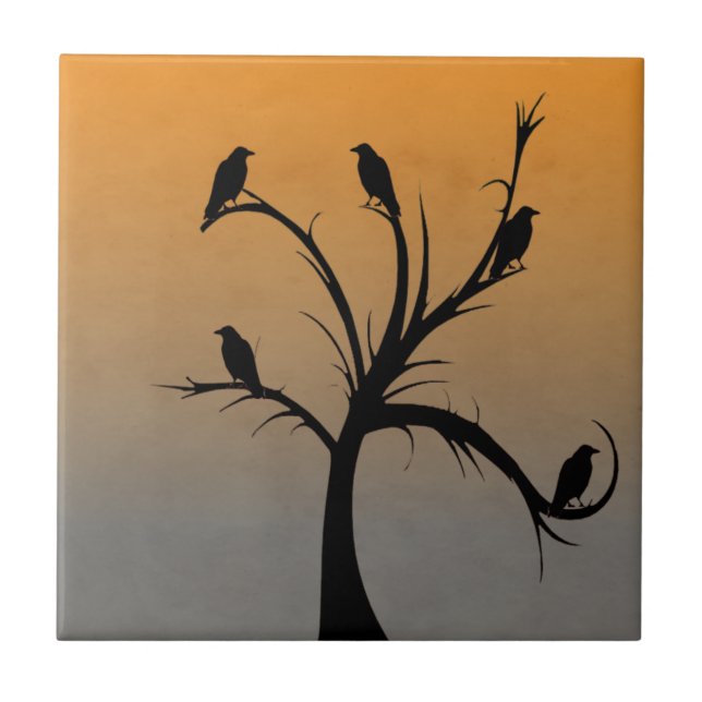 Tree with Crows Ceramic Tile (Front)