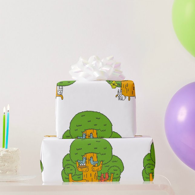 Tree with Forest Animals Cute Nature  Wrapping Paper (Creator Uploaded)