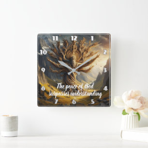 Tree with Gods peace surpasses all Square Wall Clock