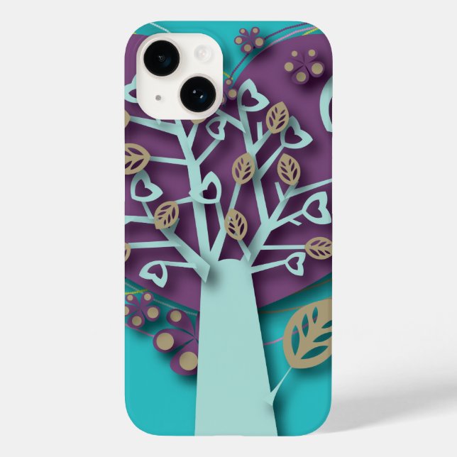 Tree with Hearts Flowers, Retro Love and Romance Case-Mate iPhone Case (Back)