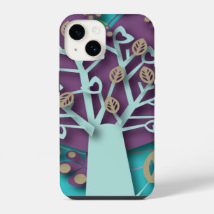 Tree with Hearts Flowers, Retro Love and Romance iPhone 14 Case