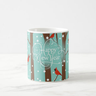 Tree With Orange Birds and Beautiful Snowflakes Coffee Mug