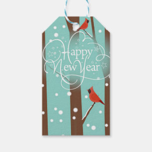 Tree With Orange Birds and Beautiful Snowflakes Gift Tags