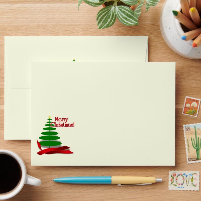 Tree with Red Ribbon Christmas Envelope (Desk)