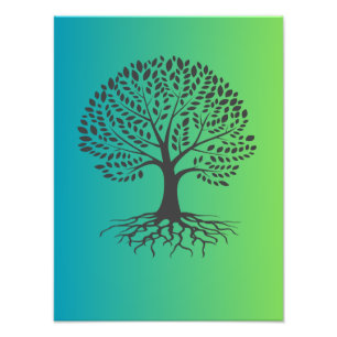 Tree with Roots on Green Background - Nature Art  Photo Print