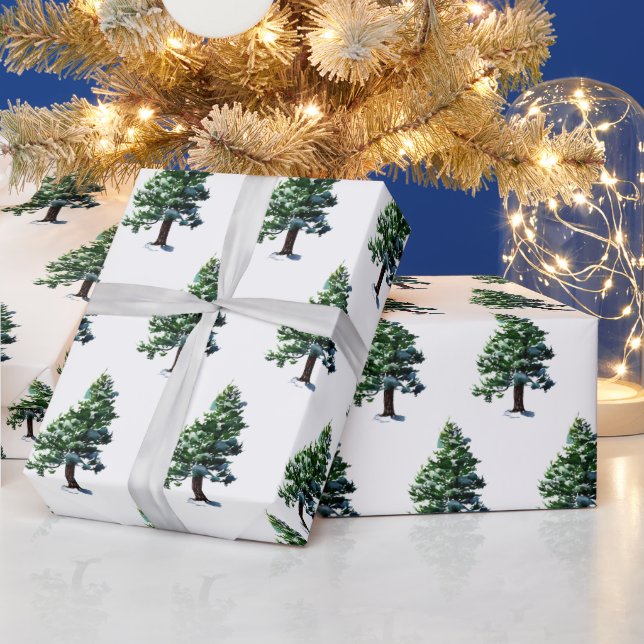 Tree with Snow Christmas Holiday Pattern Wrapping Paper (Holidays)