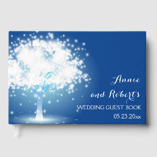 Tree with sparkling lights blue wedding guest book