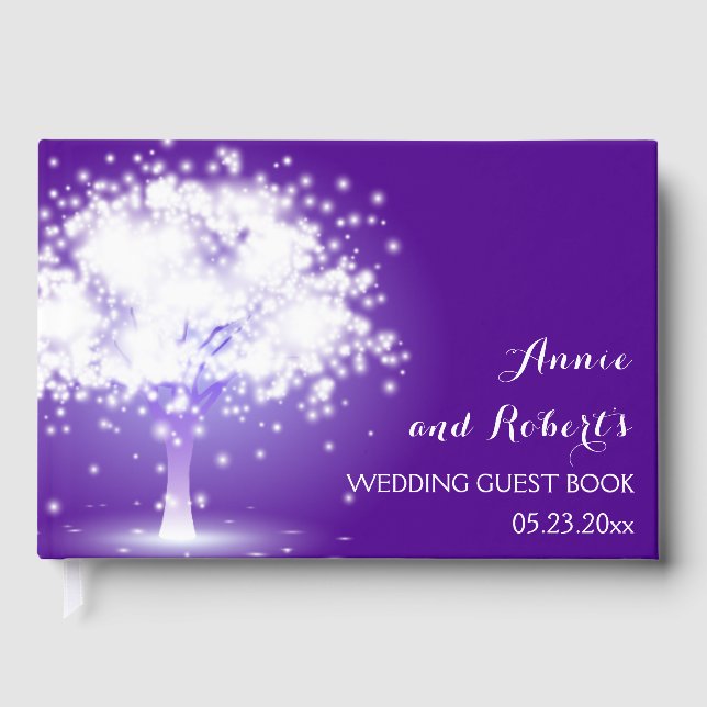 Tree with sparkling lights purple wedding guest book (Front)