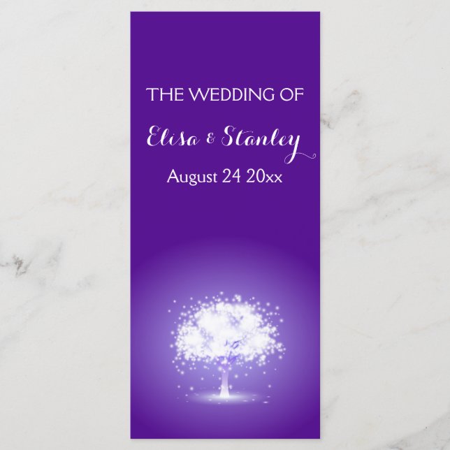 Tree with sparkling lights purple wedding program (Front)