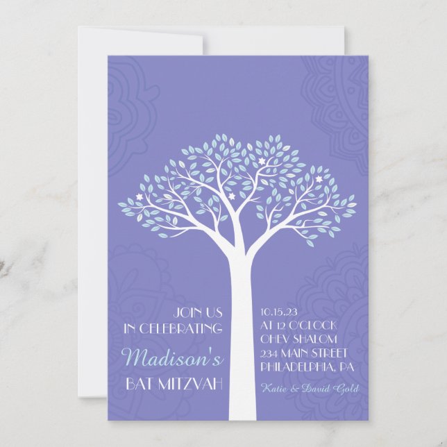 TREE WITH STARS Bat Mitzvah Invitation (Front)